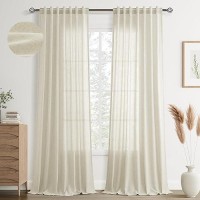 Joywell Sand Beige Back Tab Linen Curtains 120 Inches Long 2 Panels For Living Room Bedroom Neutral Boho Farmhouse Rustic Light