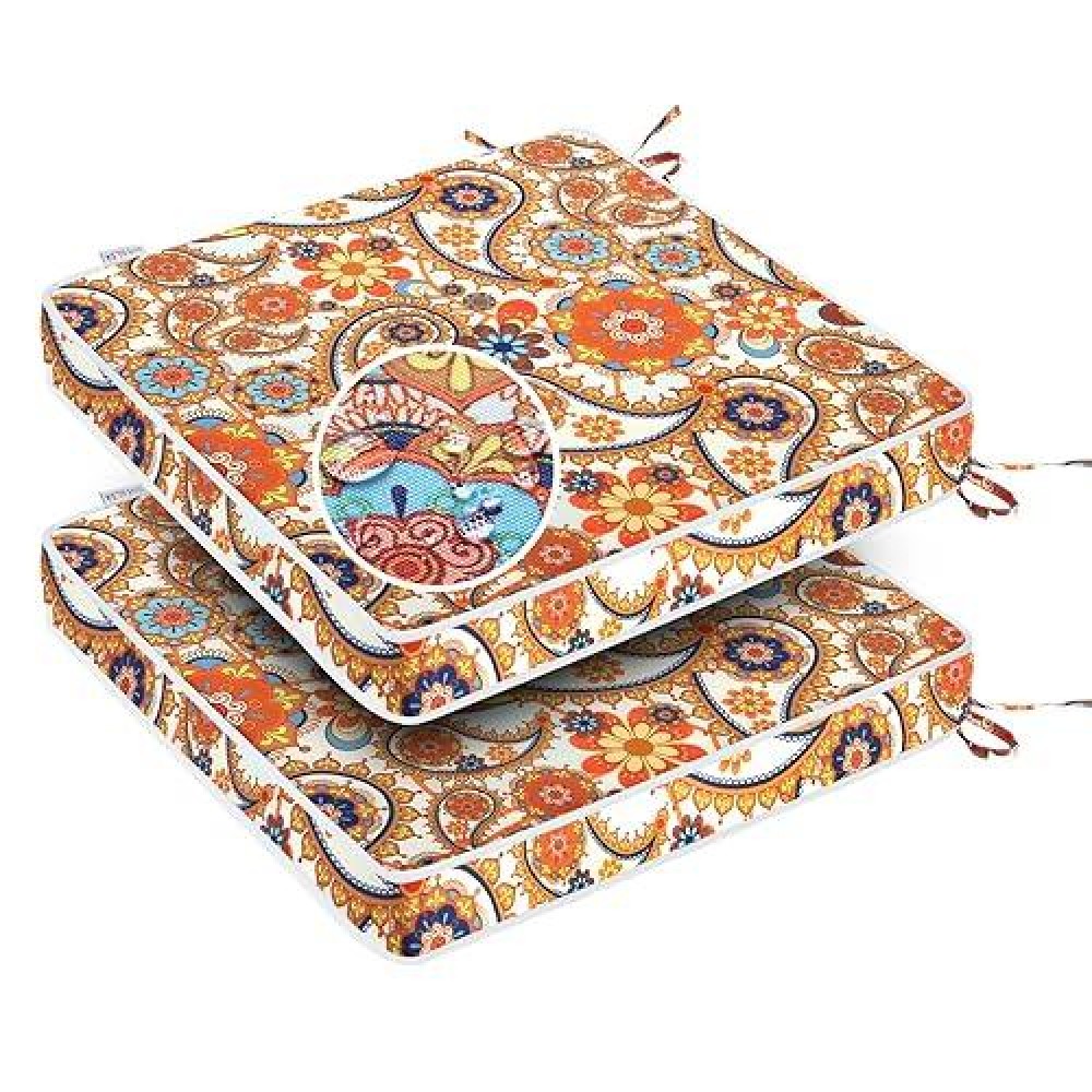 Gueglsa Patio Seat Cushions 18 Inch Waterproof Square Chair Pad With Ties 18''X18'' Indoor Outdoor Chair Cushion For Garden Furniture Set Of 2 Orange Paisley