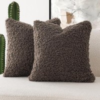 Foindtower 2 Pieces 24X24 Inch Chocolate Faux Fur Throw Pillow Cover Accent Sherpa Pillow Fuzzy Soft Pillowcases Sheepskin Deco