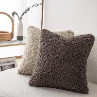 Foindtower 2 Pieces 24X24 Inch Chocolate Faux Fur Throw Pillow Cover Accent Sherpa Pillow Fuzzy Soft Pillowcases Sheepskin Deco