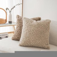 Foindtower 2 Pieces 24X24 Inch Light Khaki Faux Fur Throw Pillow Cover Accent Sherpa Pillow Fuzzy Soft Pillowcases Sheepskin De