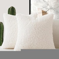 Foindtower 2 Pieces 16X16 Inch White Faux Fur Throw Pillow Cover Accent Sherpa Pillow Fuzzy Soft Pillowcases Sheepskin Decorati