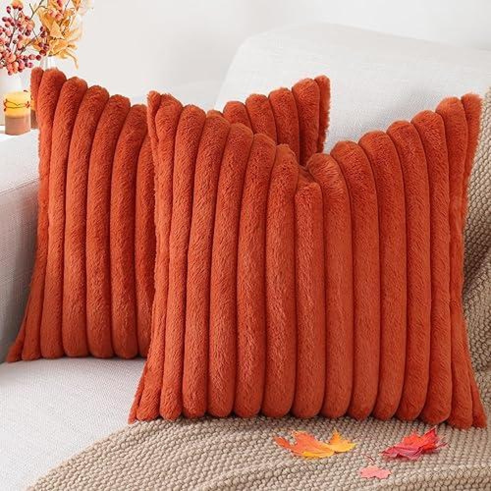 Pallene Faux Fur Plush Fall Throw Pillow Covers 24X24 Set Of 2 Luxury Soft Fluffy Striped Decorative Pillow Covers For Sofa C