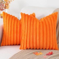 Pallene Faux Fur Plush Fall Throw Pillow Covers 16X16 Set Of 2 Luxury Soft Fluffy Striped Decorative Pillow Covers For Sofa C