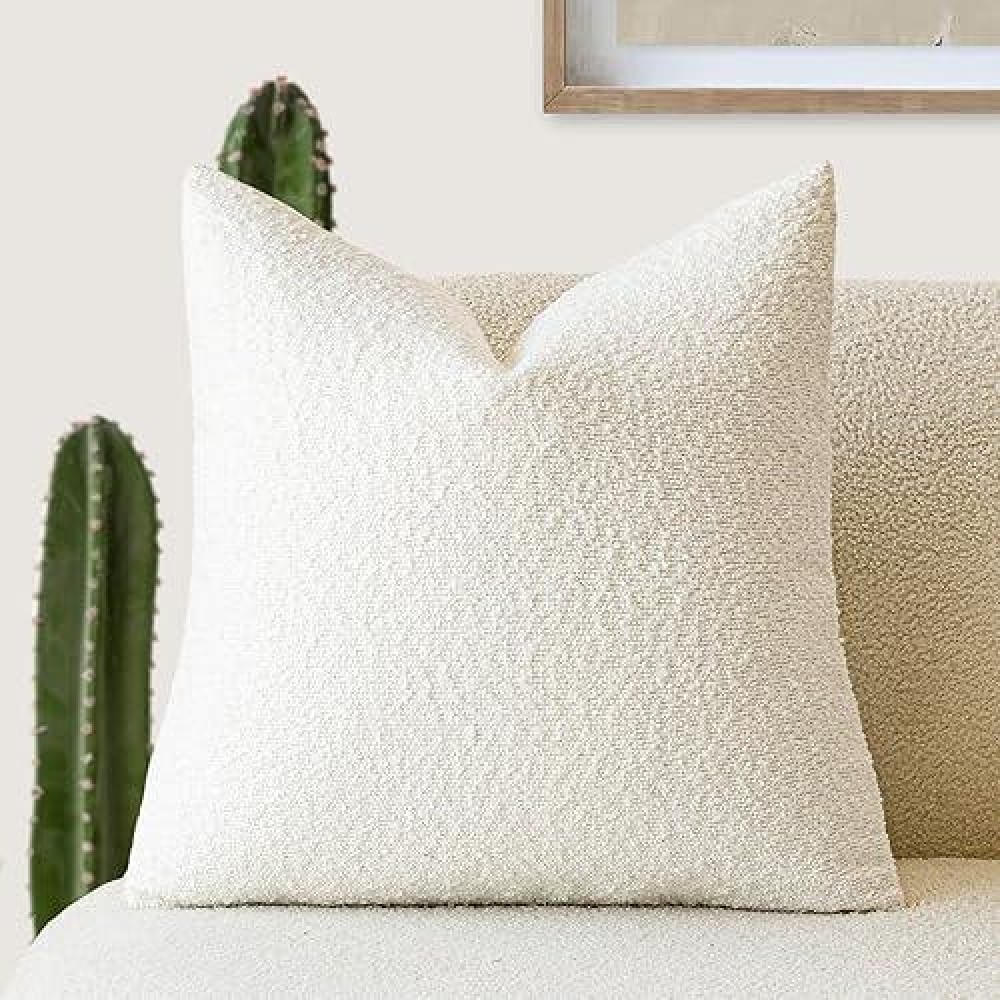 Foindtower Decorative Textured Boucle Throw Pillow Covers Accent Solid Pillow Cases Neutral Soft Cozy Couch Cushion Case For Cha