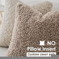 Foindtower 2 Pieces 22X22 Inch Khaki Faux Fur Throw Pillow Cover Accent Sherpa Pillow Fuzzy Soft Pillowcases Sheepskin Decorati