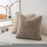 Foindtower 2 Pieces 22X22 Inch Khaki Faux Fur Throw Pillow Cover Accent Sherpa Pillow Fuzzy Soft Pillowcases Sheepskin Decorati