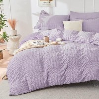 Hymokege Lavender Queen Comforter Set Seersucker 7 Pieces  All Season Luxury Bed In A Bag For Bedroom  Bedding Set With Comforters  Sheets  Pillowcases & Shams