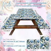 Boao 3 Pcs Vinyl Picnic Table And Bench Fitted Tablecloth Cover Set 6 Ft 30 X 72 Inch Flannel Backing Rectangular Elastic Edged