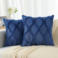 Decoruhome Decorative Throw Pillow Covers 18X18 Set Of 2  Soft Plush Faux Fur Wool Pillow Covers For Couch Bed Sofa Living Room  Dark Blue