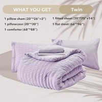 Hymokege Lavender Twin Comforter Set Seersucker 5 Pieces  All Season Luxury Bed In A Bag For Bedroom  Bedding Set With Comforters  Sheets  Pillowcase & Shams