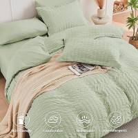 Hymokege Light Green Twin Comforter Set Seersucker 5 Pieces  All Season Luxury Bed In A Bag For Bedroom  Bedding Set With Comforters  Sheets  Pillowcase & Shams