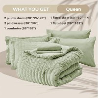 Hymokege Light Green Twin Comforter Set Seersucker 5 Pieces  All Season Luxury Bed In A Bag For Bedroom  Bedding Set With Comforters  Sheets  Pillowcase & Shams