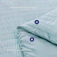 Hymokege Lake Blue Twin Comforter Set Seersucker 5 Pieces  All Season Luxury Bed In A Bag For Bedroom  Bedding Set With Comforters  Sheets  Pillowcase & Shams