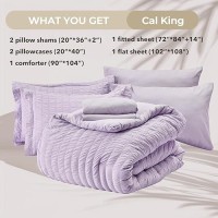 Hymokege Lavender California King Comforter Set Seersucker 7 Pieces  All Season Luxury Bed In A Bag For Bedroom  Bedding Set With Comforters  Sheets  Pillowcases & Shams