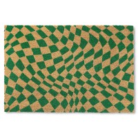 Town Country Terra Emmett Groovy Checkerboard Door Mat Natural Coir Heavyweight Nonslip Entryway Mat Green 18X30