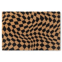 Town Country Terra Emmett Groovy Checkerboard Door Mat Natural Coir Heavyweight Nonslip Entryway Mat Black 18X30