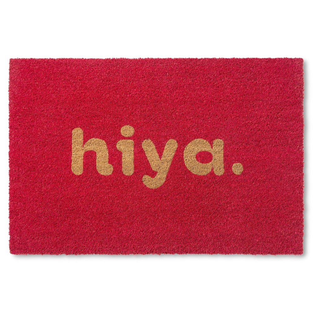 Town Country Terra Hiya Painted Welcome Door Mat Natural Coir Heavyweight Nonslip Entryway Mat Red 18X30