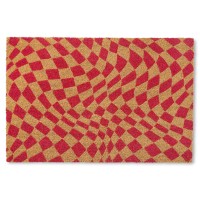 Town Country Terra Emmett Groovy Checkerboard Door Mat Natural Coir Heavyweight Nonslip Entryway Mat Red 24X36