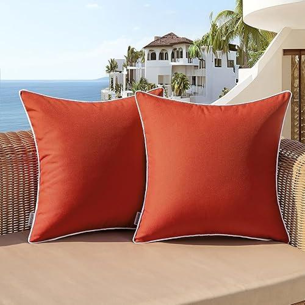 Woaboy Set Of 2 Fall Outdoor Waterproof Pillow Covers 16X16 Inch Burnt Brick Decorative Throw Pillow Covers Square Solid Color C