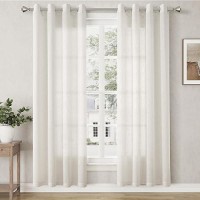 Beige Linen Curtains 80 Inch Length 2 Panels Semi Sheer Light Filtering Linen Drapes For Living Room Bay Window Canvas Cloth Tex