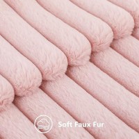 Decoruhome Faux Fur Throw Pillow Covers 16X16 Set Of 2  Decorative Soft Plush Striped Couch Pillow Covers With Velvet Back For Sofa  Bed  Living Room  Pink