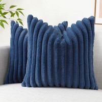 Decoruhome Faux Fur Throw Pillow Covers 16X16 Set Of 2 Decorative Soft Plush Striped Couch Pillow Covers With Velvet Back For S