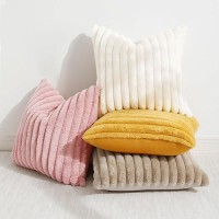 Decoruhome Faux Fur Throw Pillow Covers 18X18 Set Of 2  Decorative Soft Plush Striped Couch Pillow Covers With Velvet Back For Sofa  Bed  Living Room  Pink