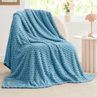 Bedelite Fleece Blanket Twin Blanket For Bed Couch 3D Jacquard Decorative Blue Throw Blanket Soft And Cozy Warm Plush Fuzzy Bl