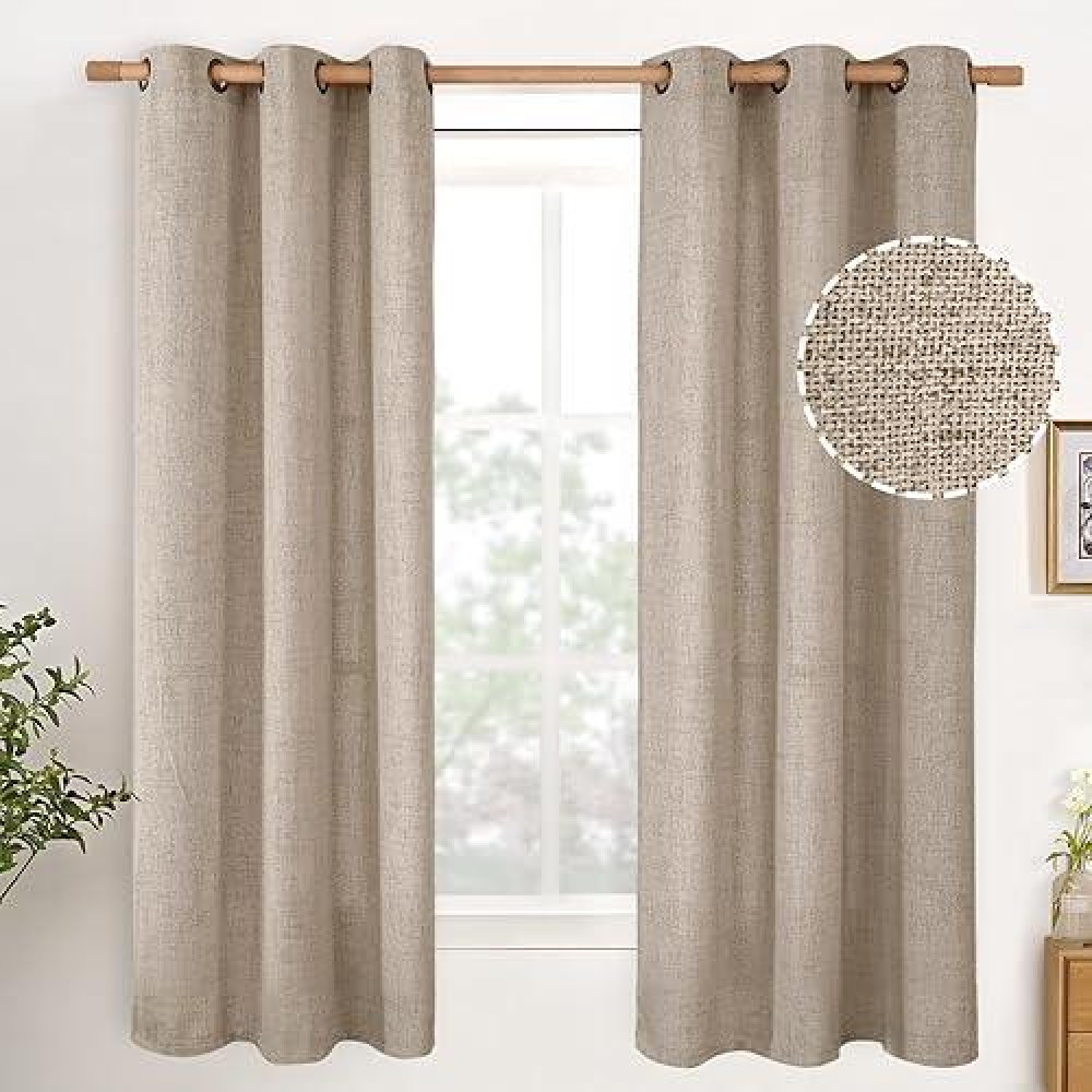 Youngstex 63 Inch Long Linen Curtains For Short Windows Bronze Grommet Light Filtering Drapes For Bedroom Living Room Office Lig