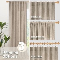 Youngstex Linen Curtains 63 Inch Long For Short Living Room Rod Pocket Light Filtering Textured Window Drapes Back Tab For Bedro