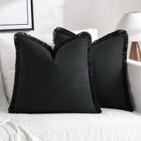 Miulee Throw Pillow Covers 26X26 Set Of 2 Black Pillow Covers With Fringe Chic Cotton Decorative Pillows Square Cushion Covers Farmhouse Boho Decor For Sofa Couch Bed Living Room