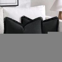 Miulee Throw Pillow Covers 12X20 Set Of 2 Black Pillow Covers With Fringe Chic Cotton Decorative Pillows Square Cushion Covers Farmhouse Boho Decor For Sofa Couch Bed Living Room