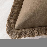 Miulee Throw Pillow Covers 22X22 Set Of 2 Brown Pillow Covers With Fringe Chic Cotton Decorative Pillows Square Cushion Covers Farmhouse Boho Decor For Sofa Couch Bed Living Room