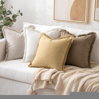 Miulee Throw Pillow Covers 22X22 Set Of 2 Brown Pillow Covers With Fringe Chic Cotton Decorative Pillows Square Cushion Covers Farmhouse Boho Decor For Sofa Couch Bed Living Room