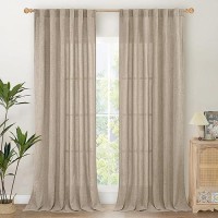 Youngstex Linen Curtains 90 Inch Long For Living Room Rod Pocket Textured Window Drapes Back Tab Light Filtering For Bedroom Din