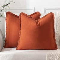 Miulee Fall Throw Pillow Covers 24X24 Set Of 2 Rust Pillow Covers With Fringe Chic Cotton Decorative Pillows Square Cushion Covers Farmhouse Boho Decor For Sofa Couch Bed Living Room