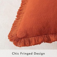 Miulee Fall Throw Pillow Covers 24X24 Set Of 2 Rust Pillow Covers With Fringe Chic Cotton Decorative Pillows Square Cushion Covers Farmhouse Boho Decor For Sofa Couch Bed Living Room