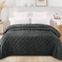 Exclusivo Mezcla King Size Flannel Fleece Blanket Super Soft 3D Checkered Jacquard Bed Blanket Cozy Fluffy Lightweight Blanket