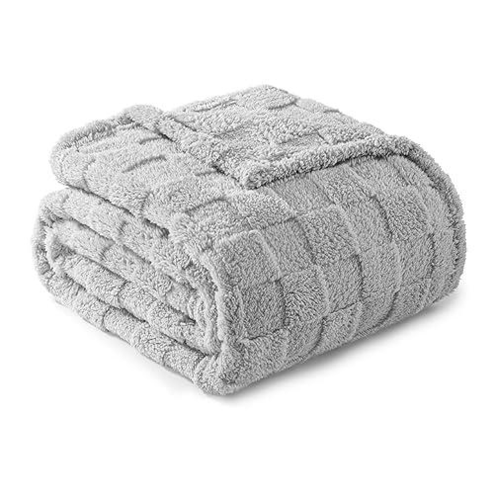 Exclusivo Mezcla Twin Size Flannel Fleece Blanket Super Soft 3D Checkered Jacquard Bed Blanket Cozy Fluffy Lightweight Blanket