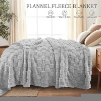 Exclusivo Mezcla Twin Size Flannel Fleece Blanket Super Soft 3D Checkered Jacquard Bed Blanket Cozy Fluffy Lightweight Blanket