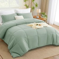 Cozylux King Size Comforter Set Sage Green Comforter King Size 3 Pieces Box Stitched Bed Set For All Seasons Soft Lightweigh