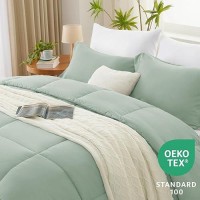 Cozylux King Size Comforter Set Sage Green Comforter King Size 3 Pieces Box Stitched Bed Set For All Seasons Soft Lightweigh