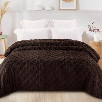 Exclusivo Mezcla Twin Size Flannel Fleece Blanket Super Soft 3D Checkered Jacquard Bed Blanket Cozy Fluffy Lightweight Blanket