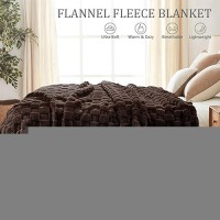 Exclusivo Mezcla Twin Size Flannel Fleece Blanket Super Soft 3D Checkered Jacquard Bed Blanket Cozy Fluffy Lightweight Blanket