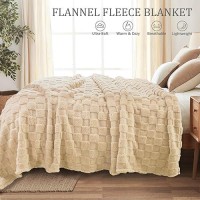 Exclusivo Mezcla King Size Flannel Fleece Blanket Super Soft 3D Checkered Jacquard Bed Blanket Cozy Fluffy Lightweight Blanket