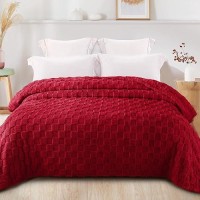 Exclusivo Mezcla Twin Size Flannel Fleece Blanket Super Soft 3D Checkered Jacquard Bed Blanket Cozy Fluffy Lightweight Blanket