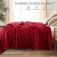 Exclusivo Mezcla Twin Size Flannel Fleece Blanket Super Soft 3D Checkered Jacquard Bed Blanket Cozy Fluffy Lightweight Blanket