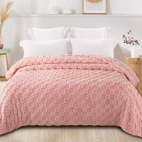 Exclusivo Mezcla King Size Flannel Fleece Blanket Super Soft 3D Checkered Jacquard Bed Blanket Cozy Fluffy Lightweight Blanket