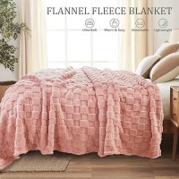 Exclusivo Mezcla King Size Flannel Fleece Blanket Super Soft 3D Checkered Jacquard Bed Blanket Cozy Fluffy Lightweight Blanket